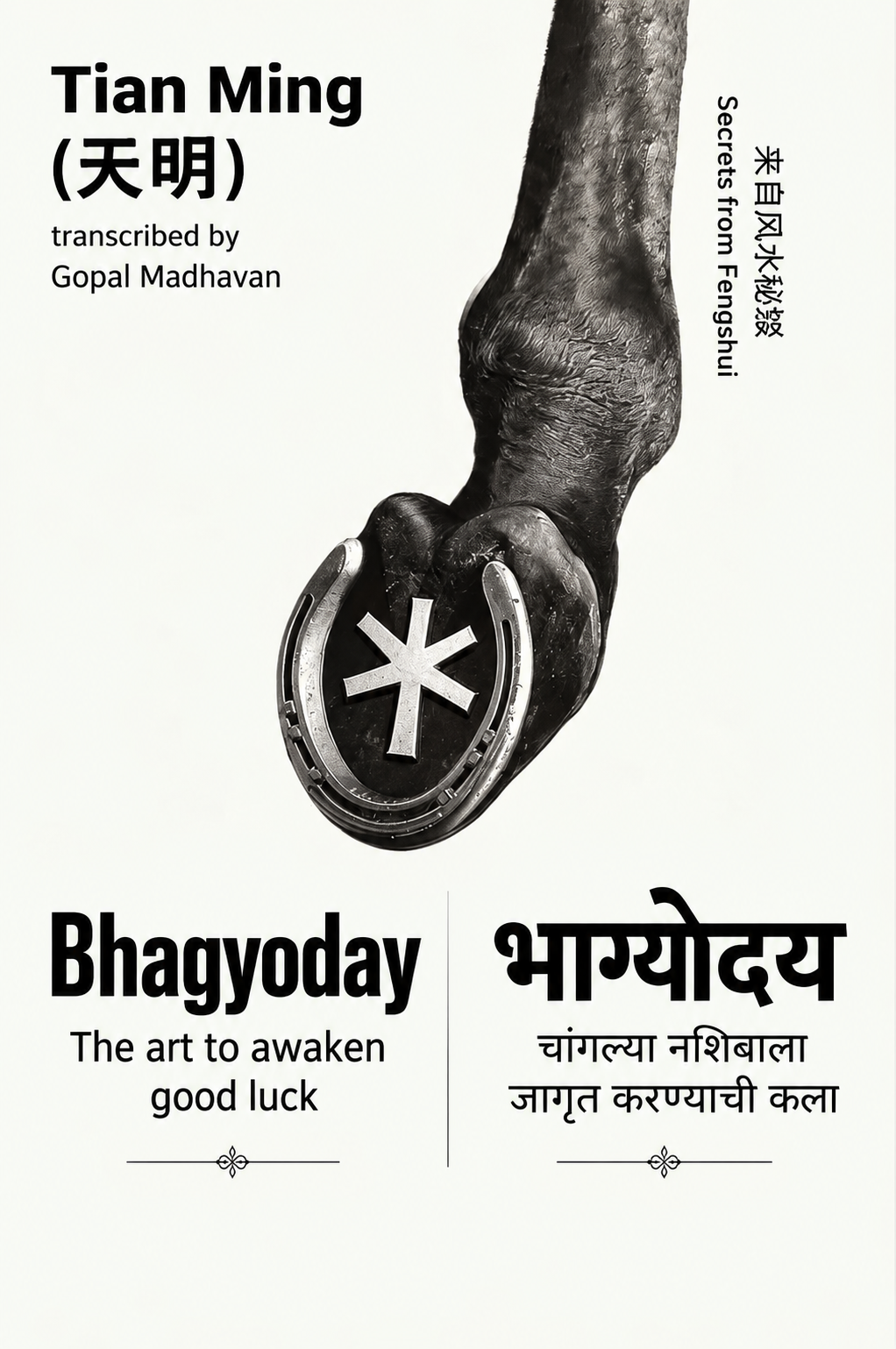 Bhagyoday — नशीब उजळवणारी कला. Tian Meng लिखित आणि गोपाल माधवन यांनी सादर केलेल्या पुस्तकाचे मुखपृष्ठ.